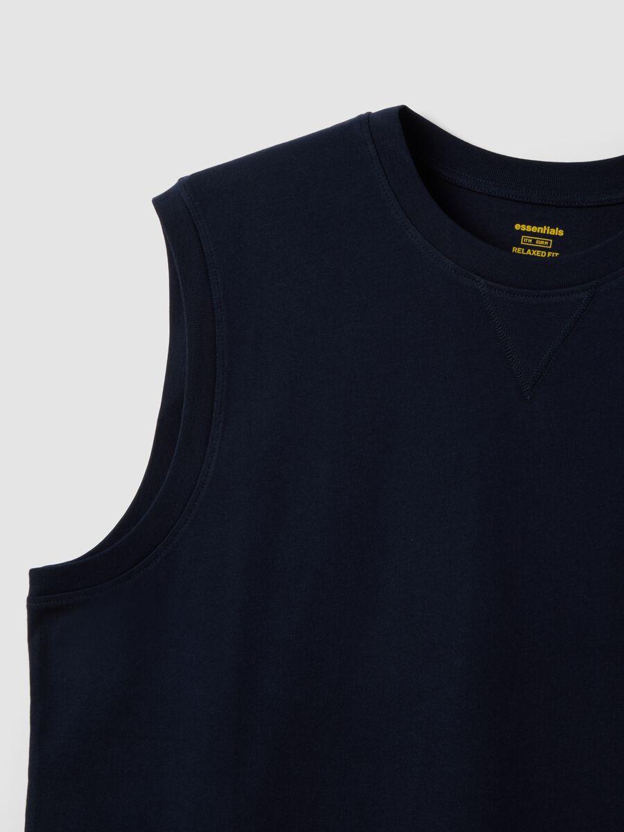 Blue crew-neck cotton vest in relaxed fit_5