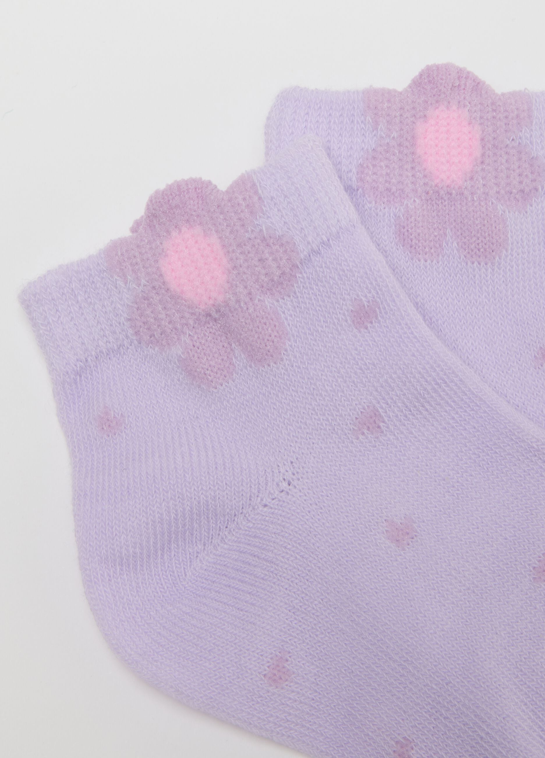Pack of multicoloured short cotton blend baby socks with flowers