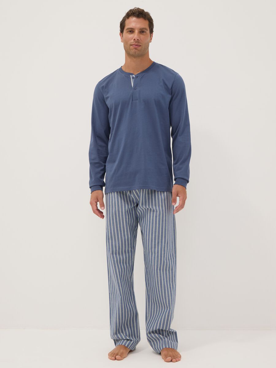Blue pure organic cotton pyjamas with grandad collar, regular fit_0