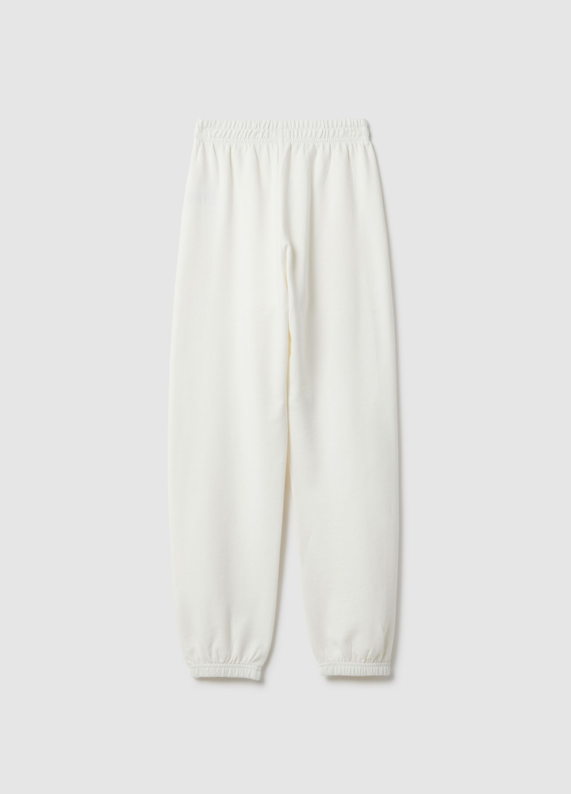 Girls' White Pure Cotton Jogger Trousers Regular Fit