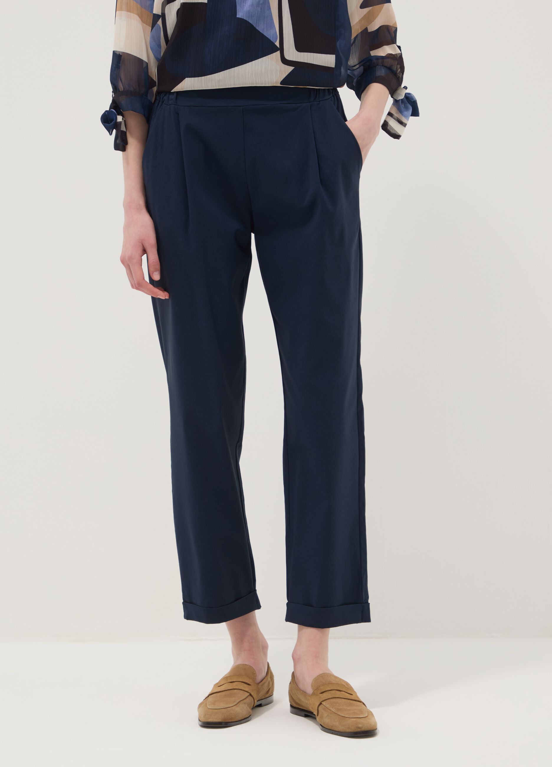 Blue stretch viscose trousers, regular fit
