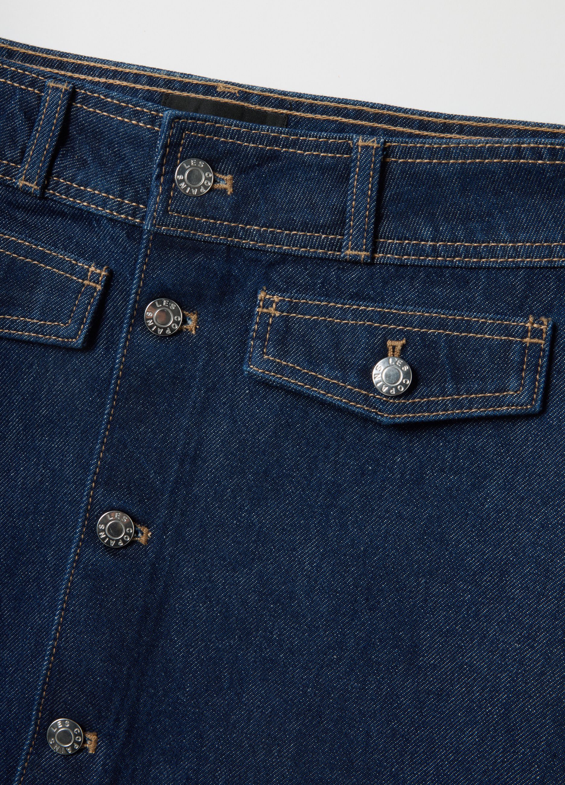 High-waisted blue denim pure cotton regular fit miniskirt