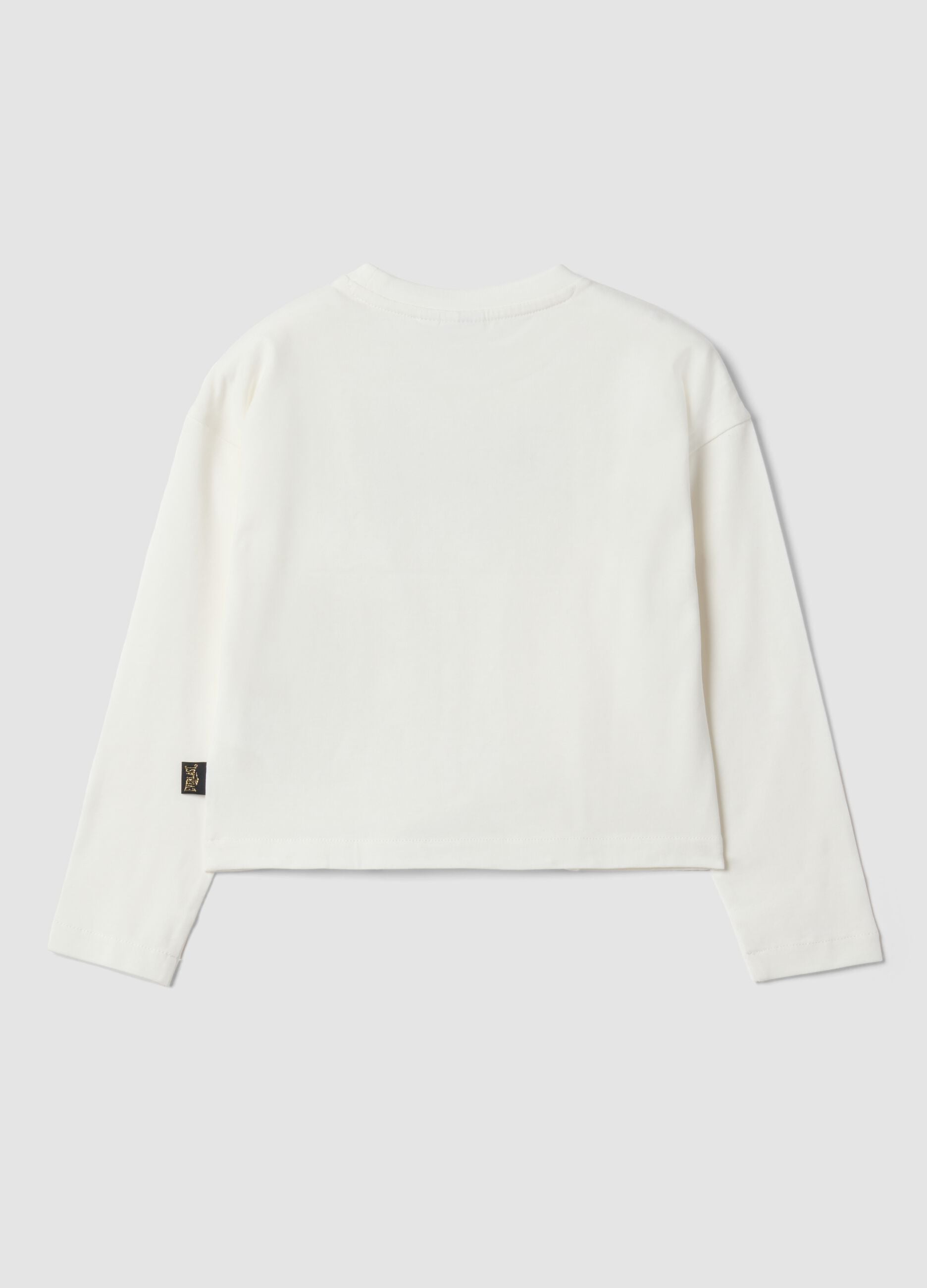 White long-sleeved stretch cotton T-shirt with print