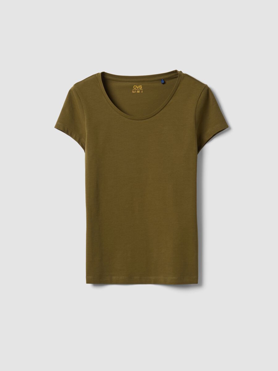 T-shirt verde in cotone elasticizzato a girocollo regular fit_4