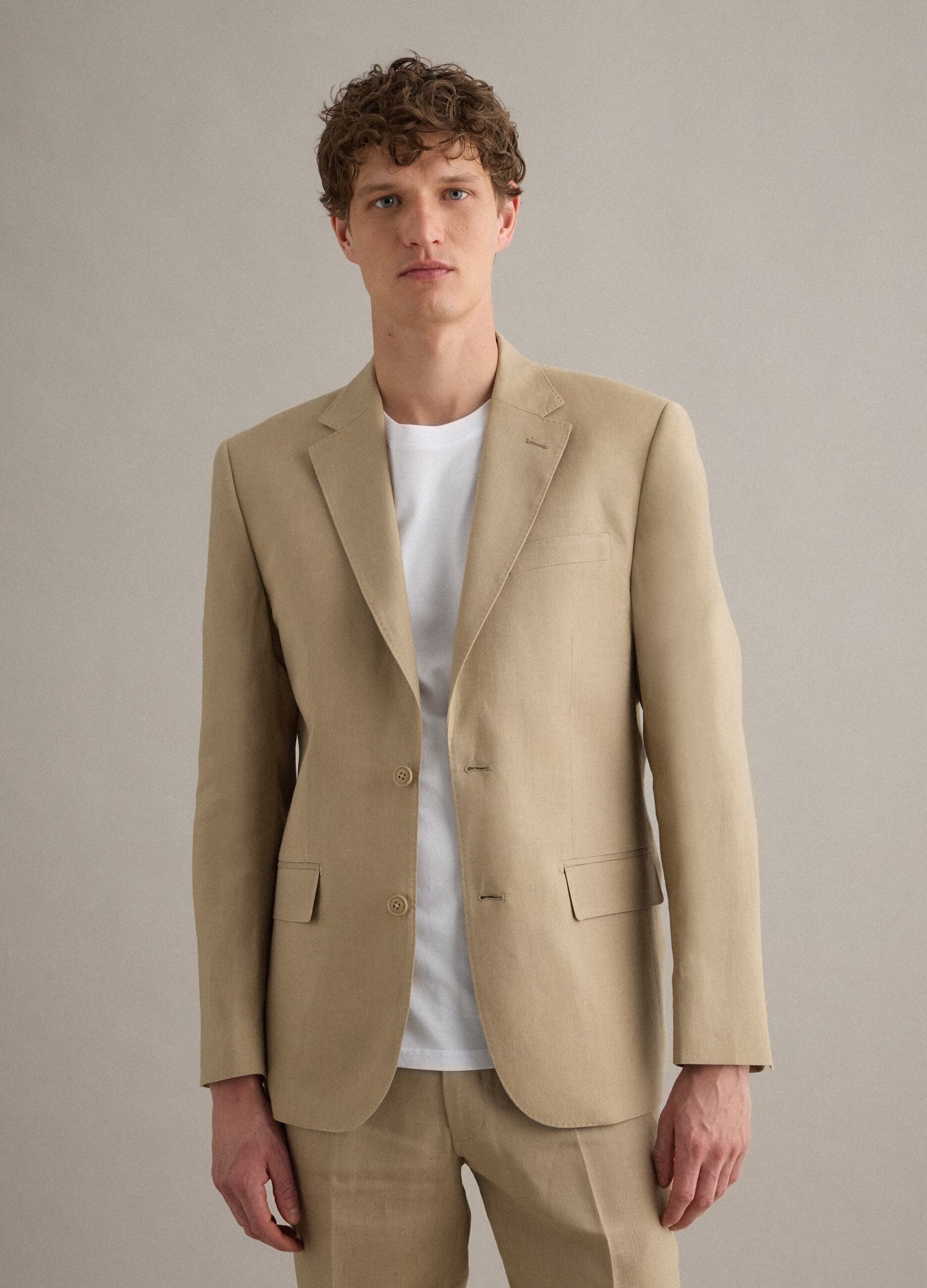 Beige Pure Linen Slim Fit Blazer