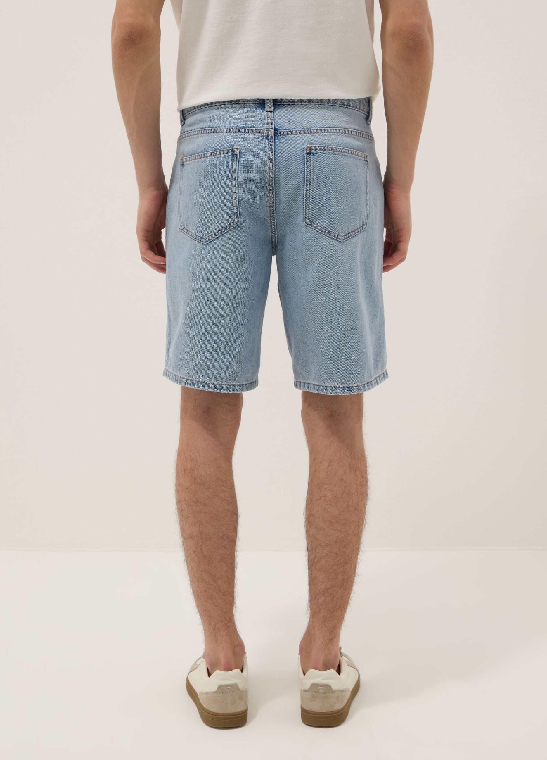 Light Blue Denim-Blend Slim Fit Shorts
