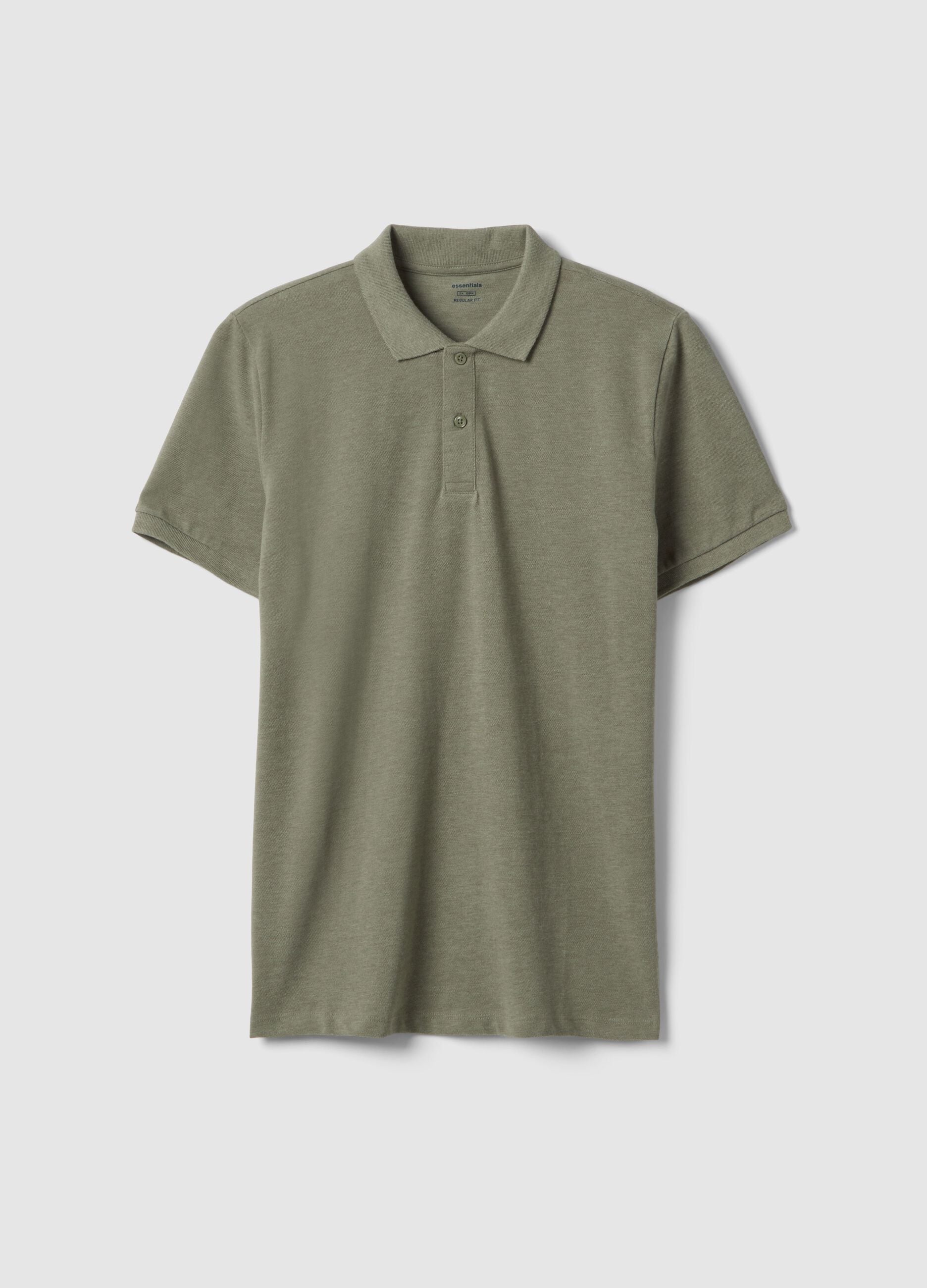 Short-sleeved green polo shirt in pure cotton