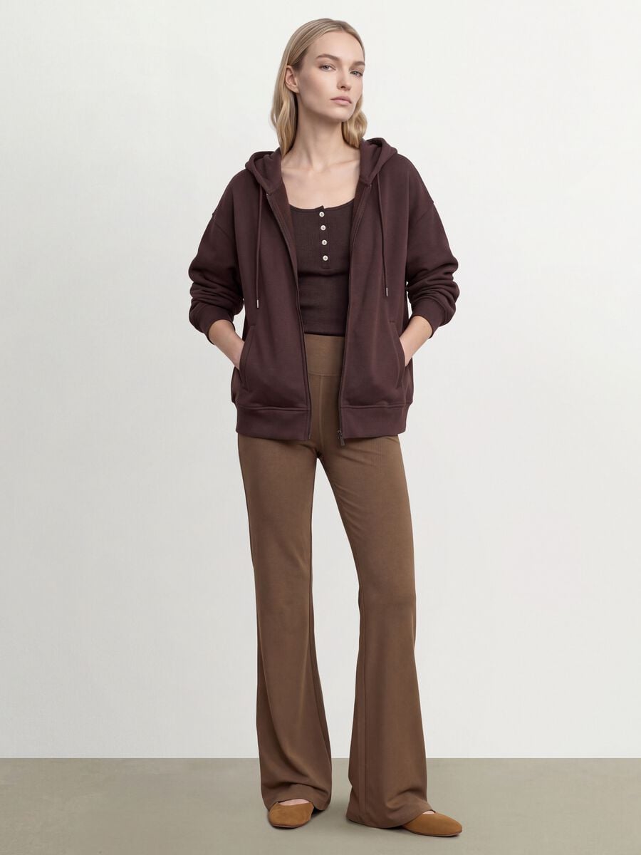Brown flared viscose stretch jersey leggings_0