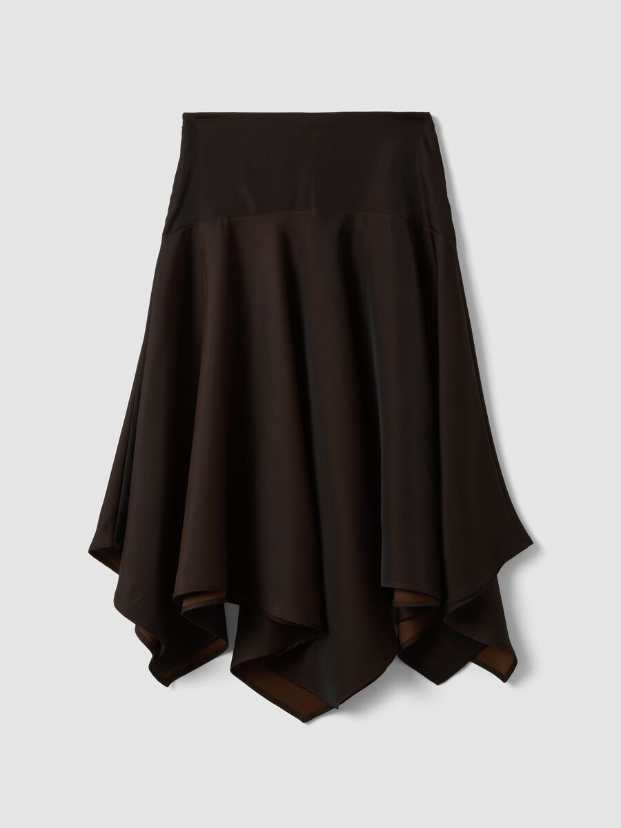 Brown midi skirt with asymmetric hem_5