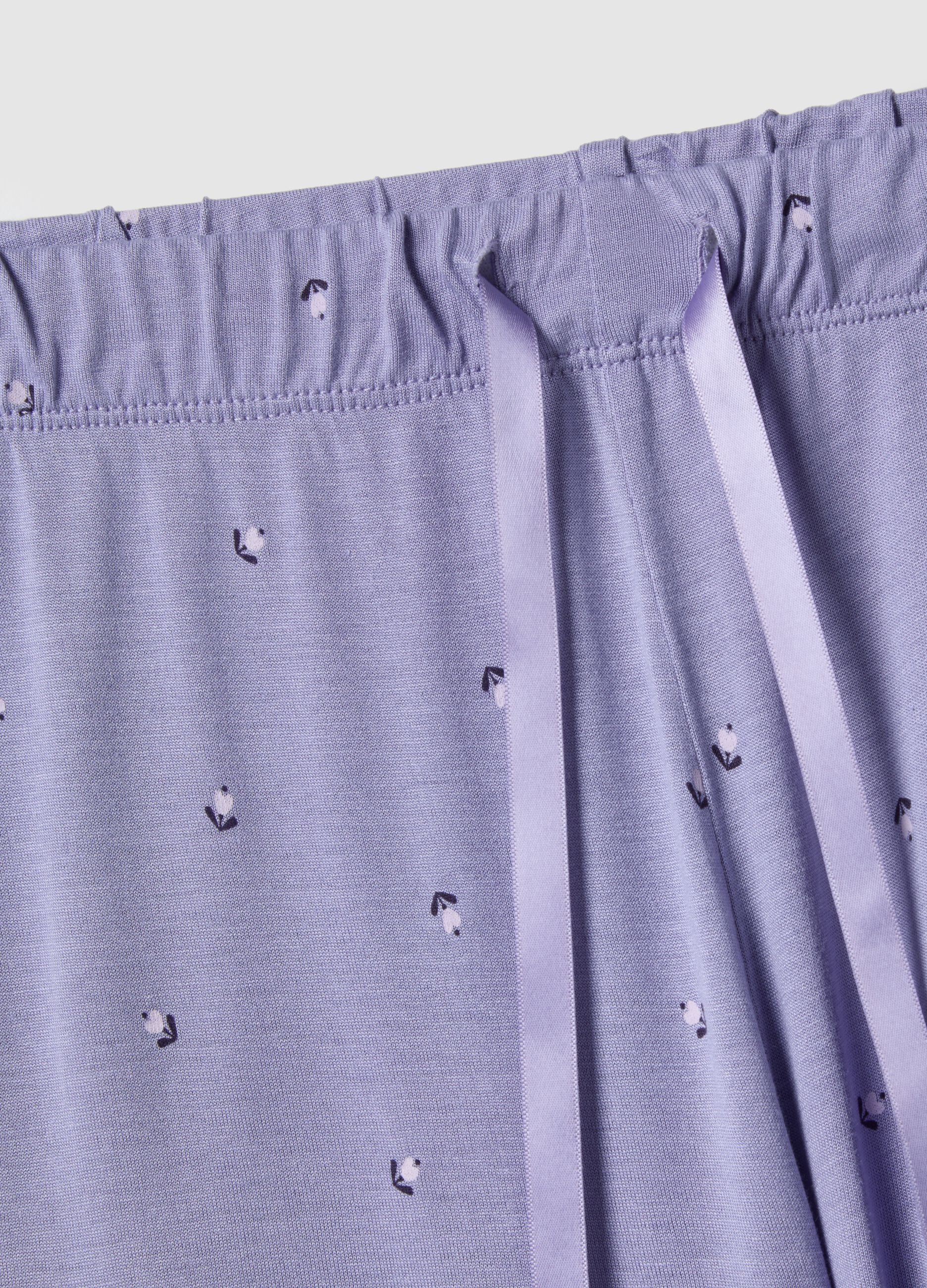 Pantaloni pigiama viola regular fit con dettagli in pizzo e fantasia