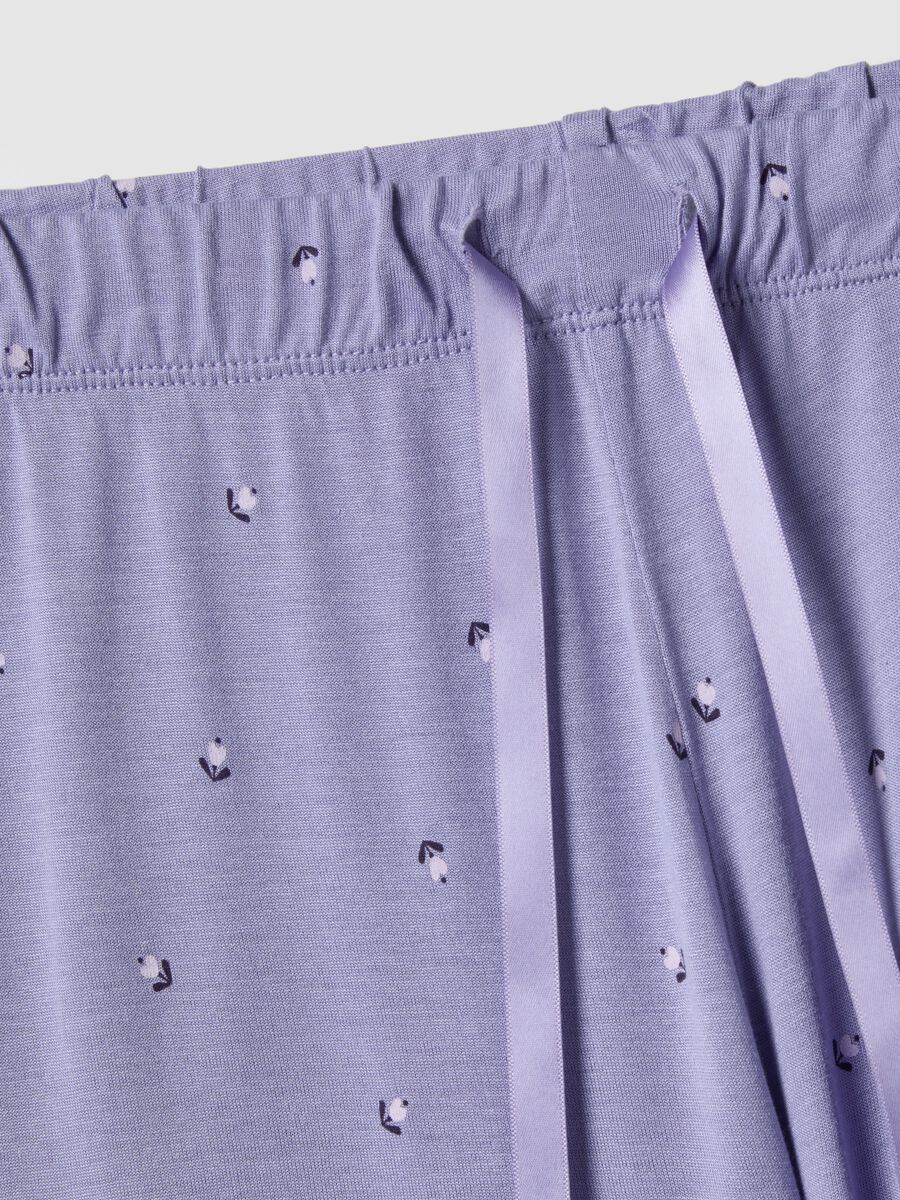 Pantaloni pigiama viola regular fit con dettagli in pizzo e fantasia_5