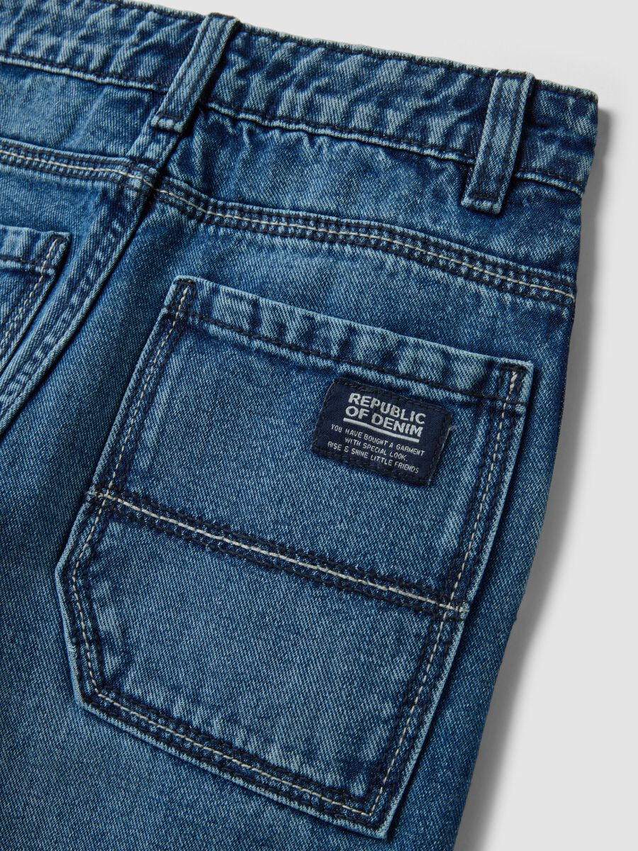 Blue pure cotton jeans with patch pockets, loose fit for boys_3