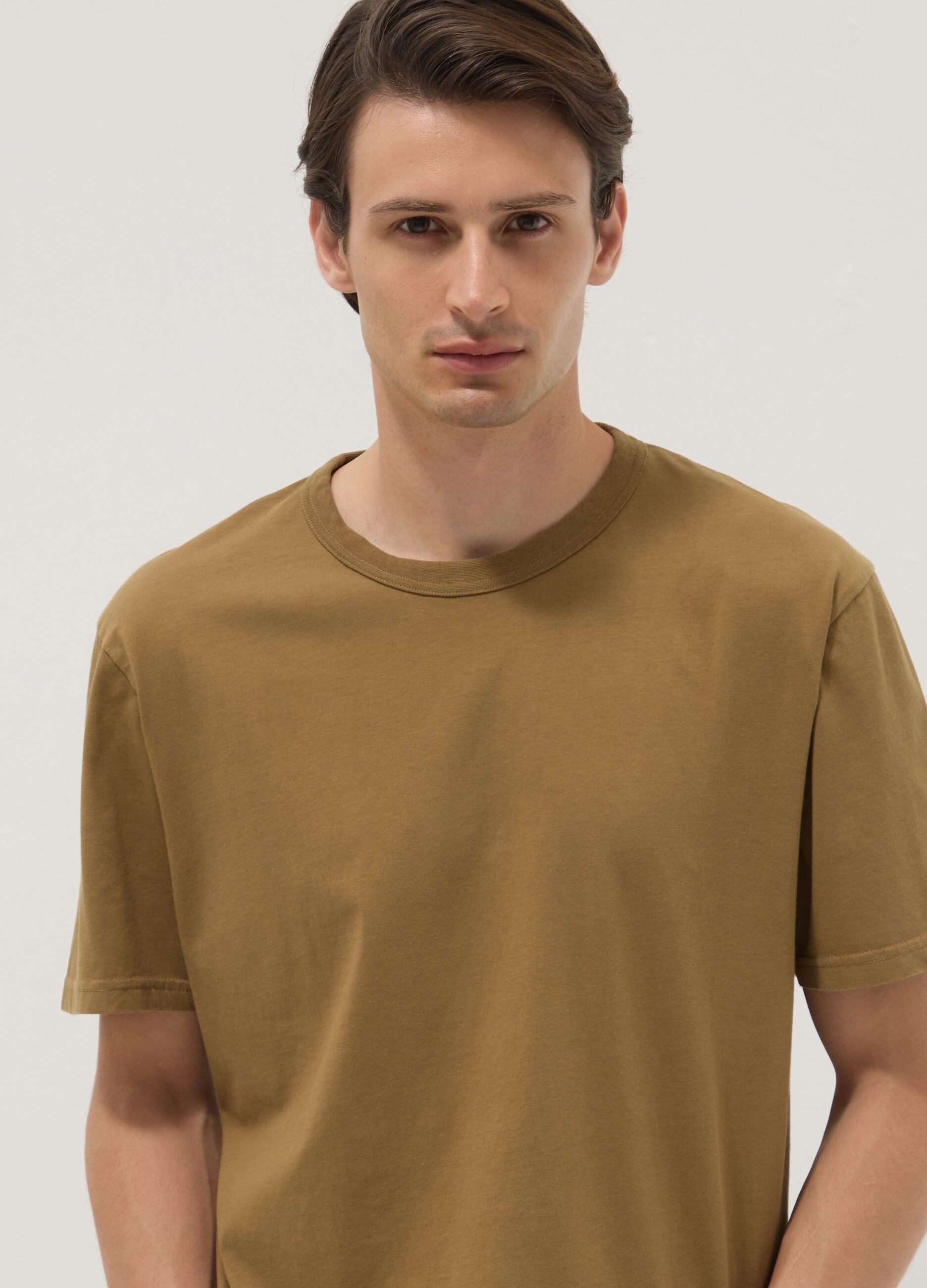 Brown pure cotton relaxed-fit T-shirt