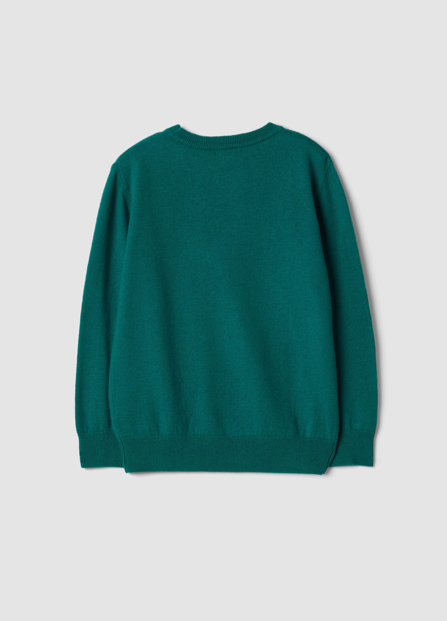 Green pure wool long-sleeve jumper, regular fit