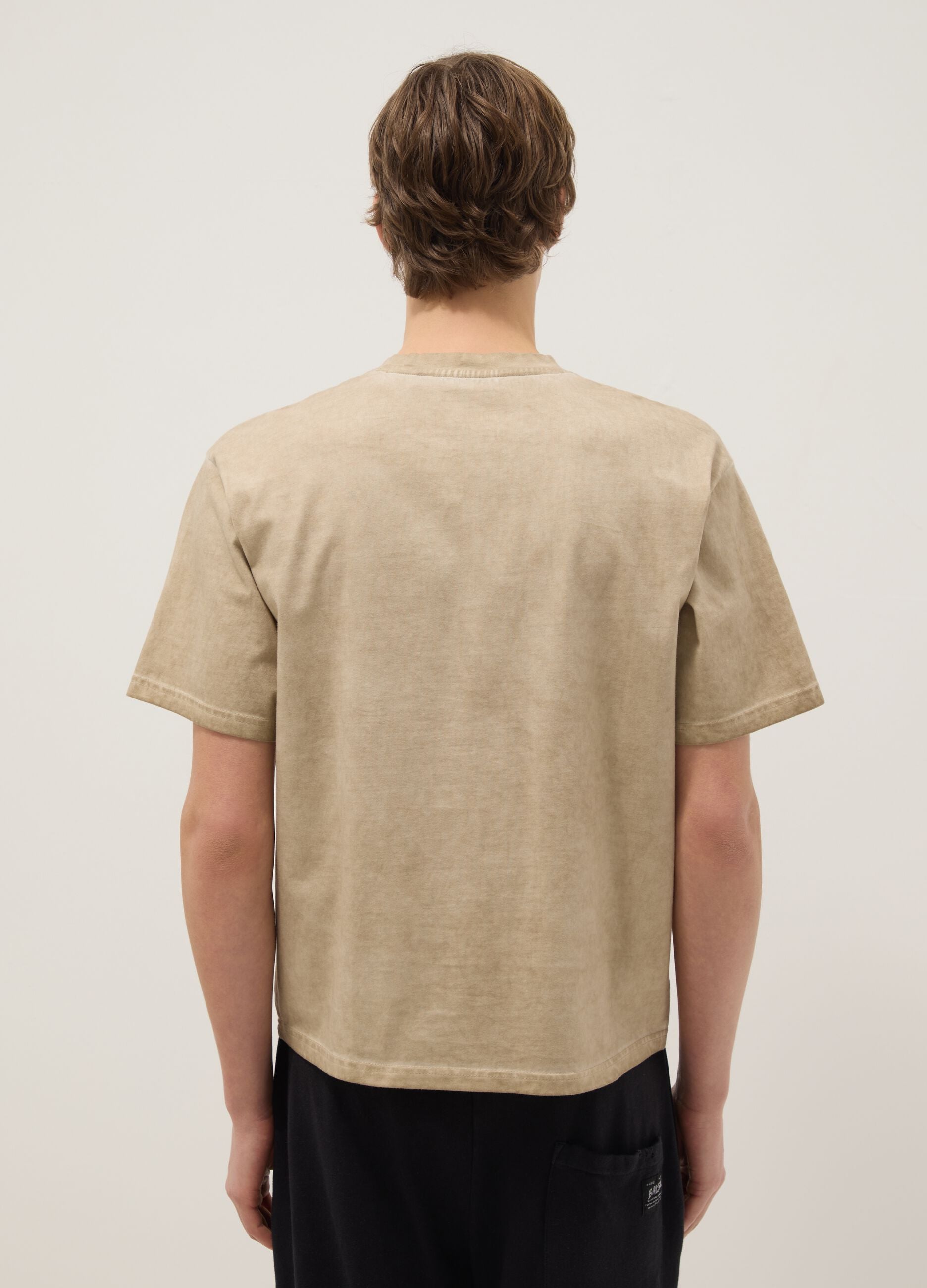Beige pure cotton regular fit t-shirt with pocket