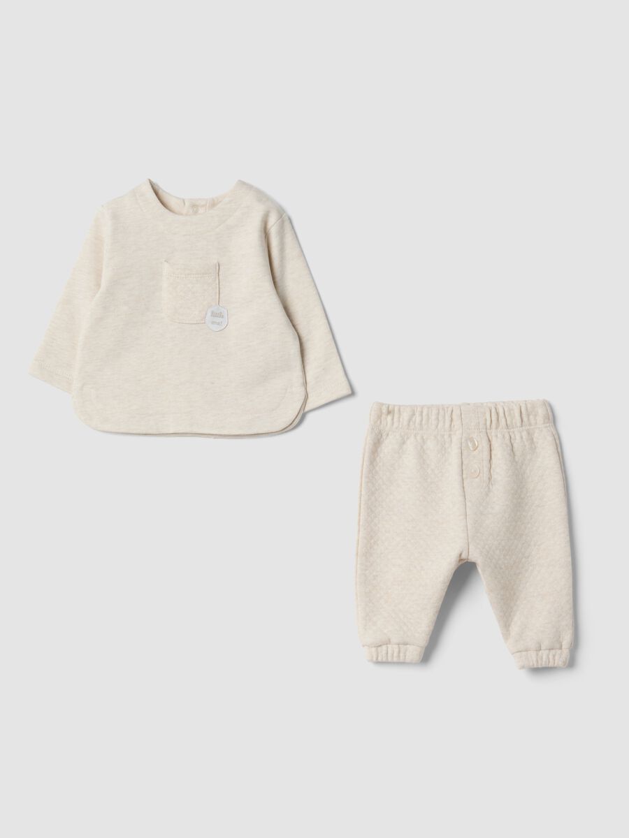 Completo beige in misto cotone organico due pezzi per neonato_0
