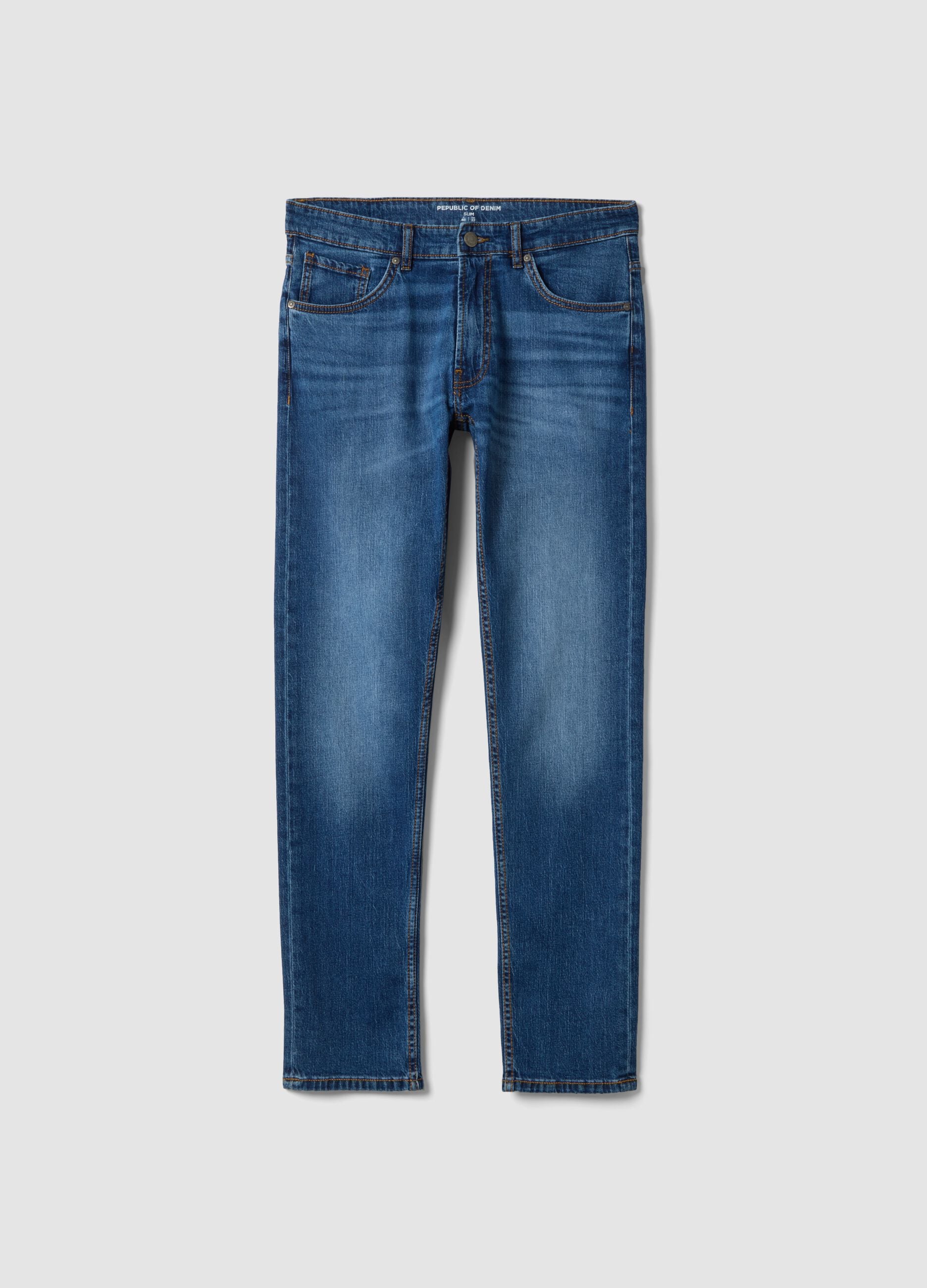 Slim Fit Blue Stretch Cotton Jeans