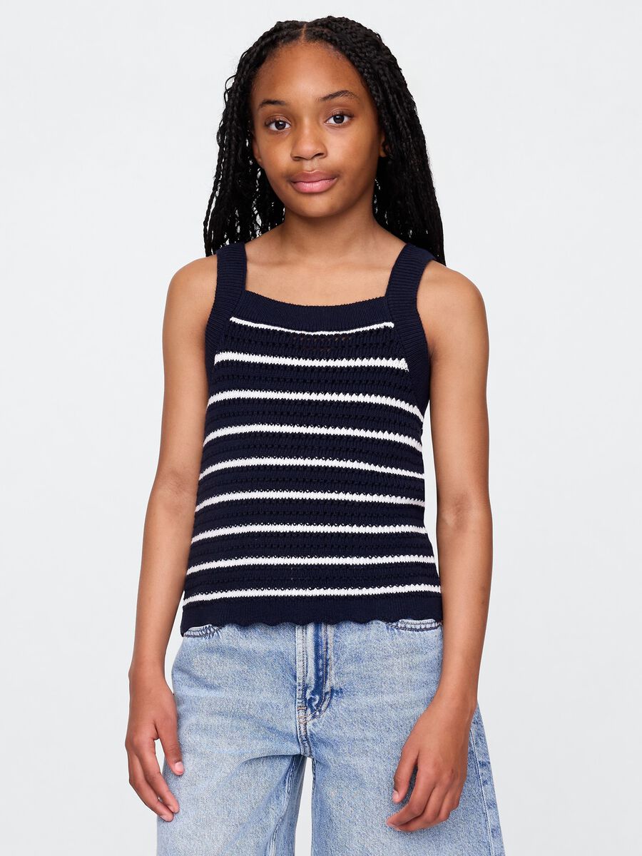 Top in cotone con lavorazione crochet a righe_0