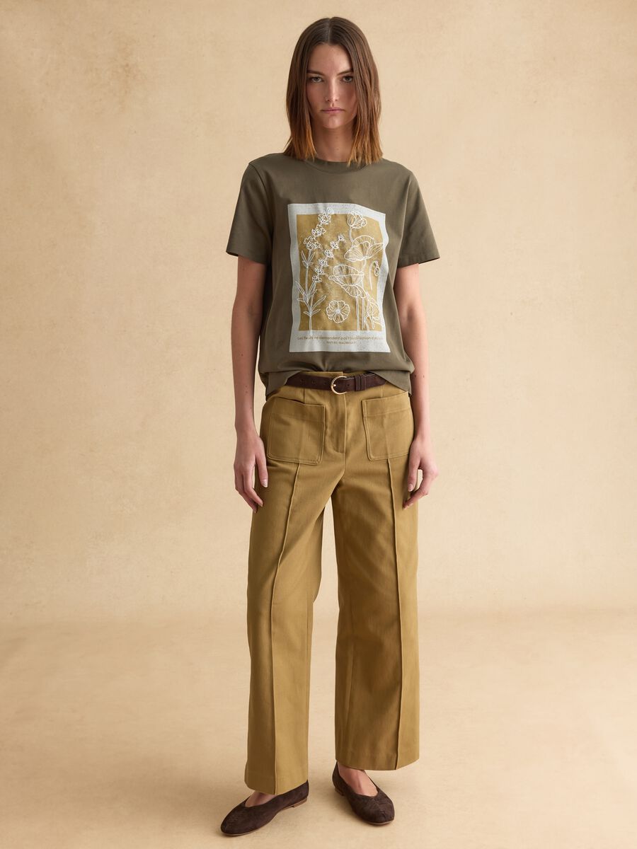 Green pure cotton regular fit T-shirt with floral print_1