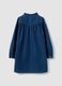 Blue wide-fit pure cotton dress with crew neck and ruffle for girls_1