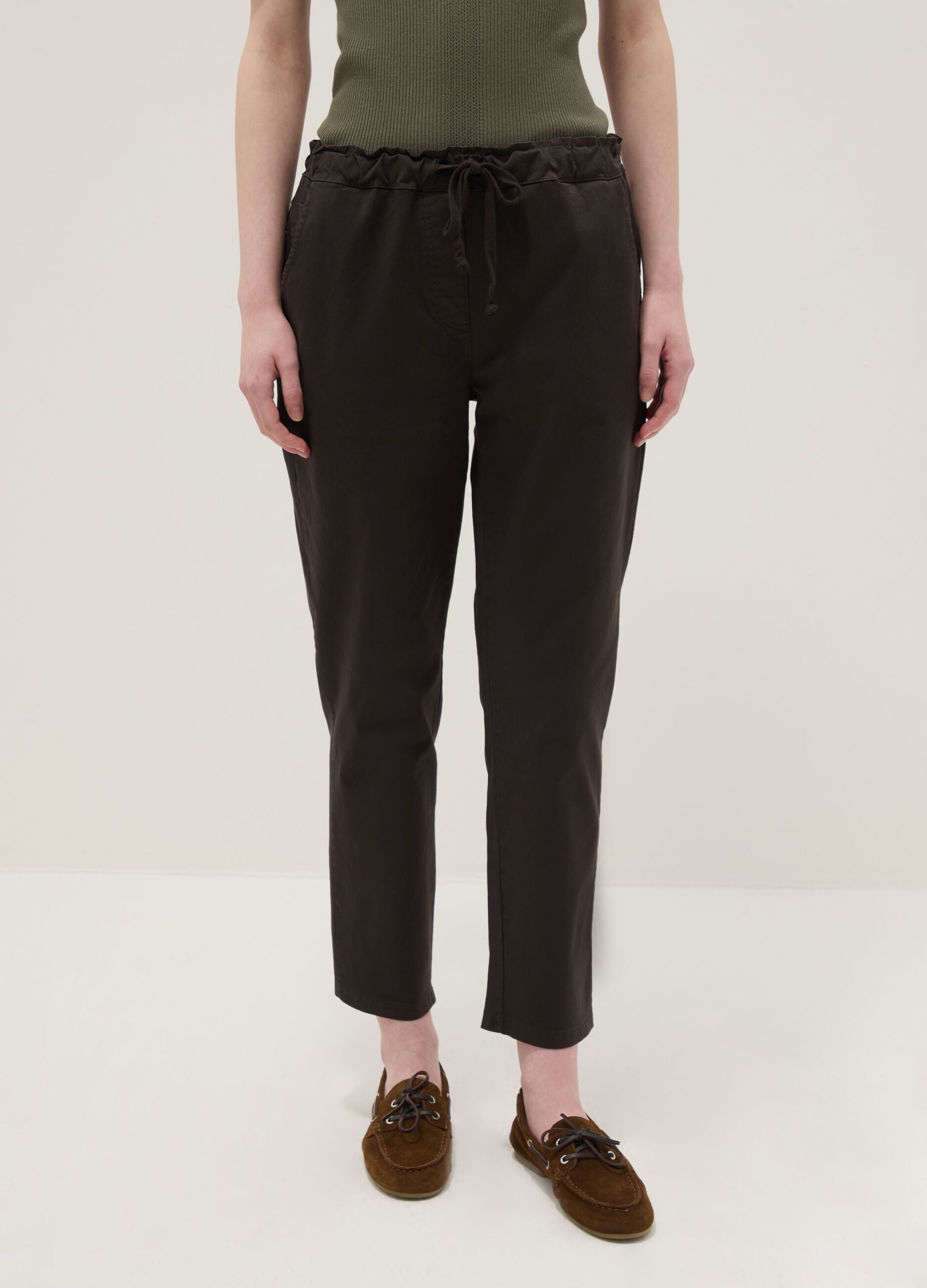 Brown stretch cotton regular fit trousers