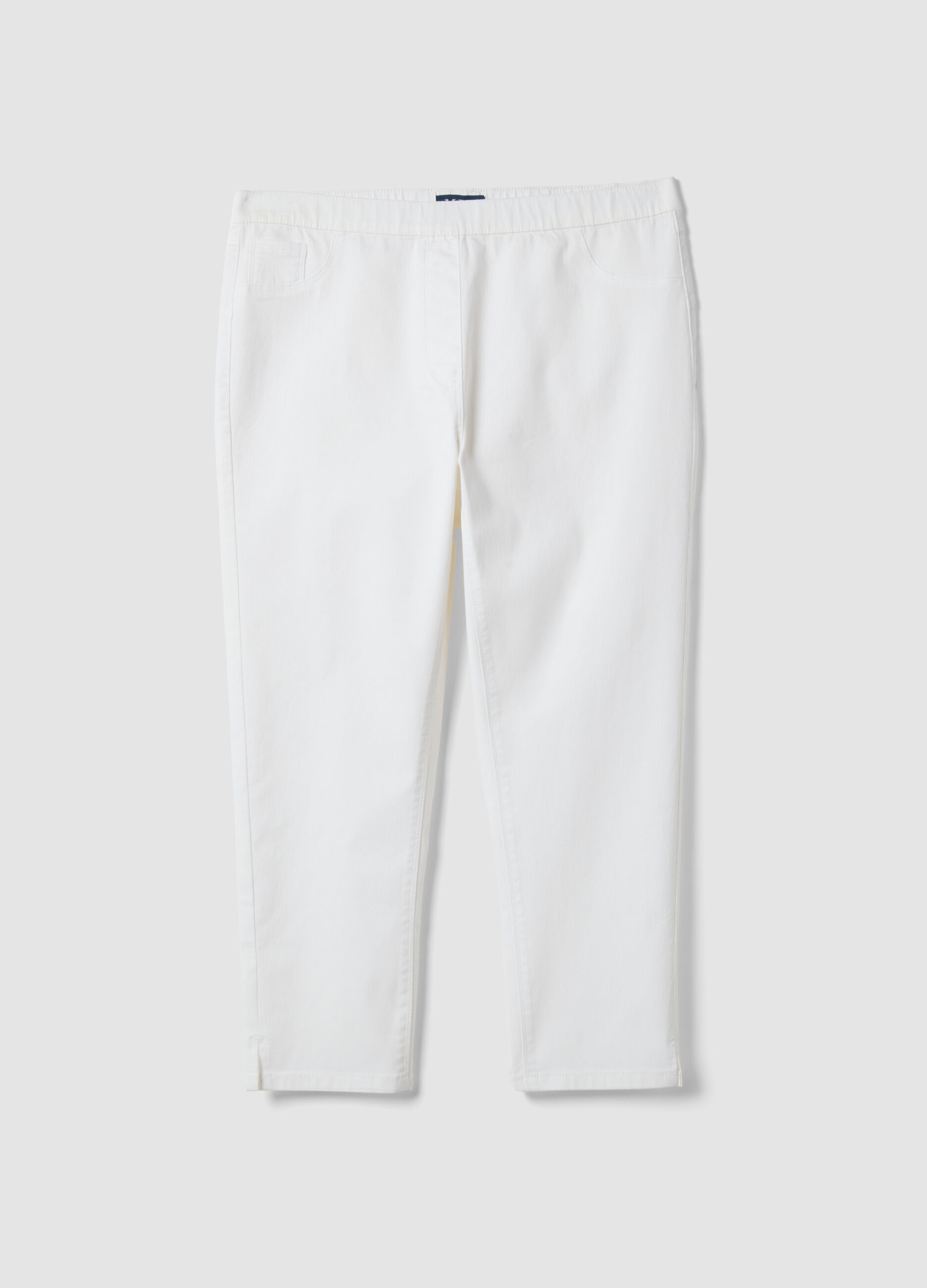 White slim fit stretch cotton blend trousers