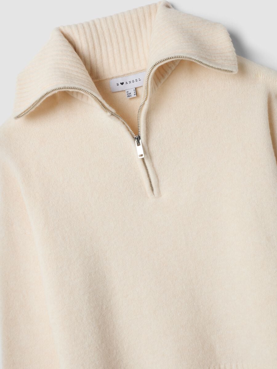 Maglia beige in lana elasticizzato Half zip_1