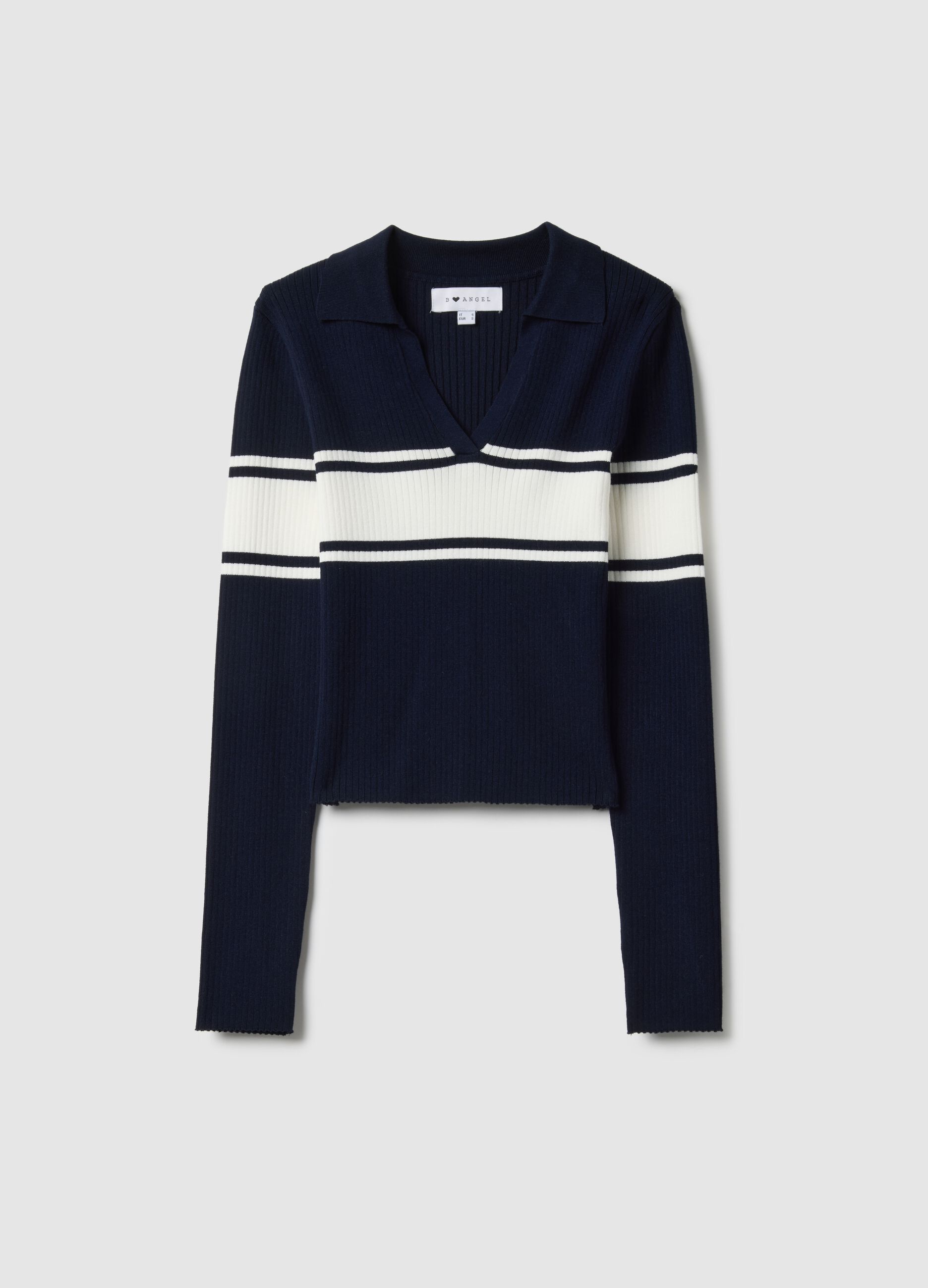 Blue sweater with polo collar in viscose blend