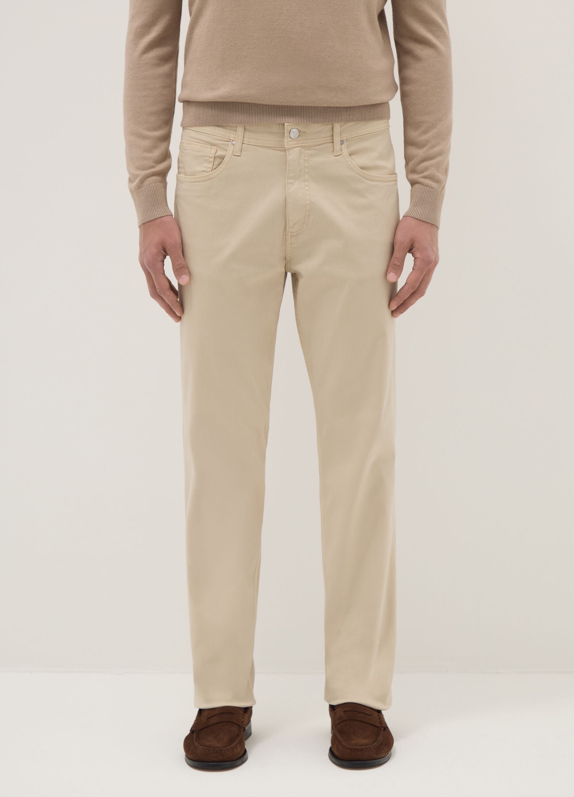 Beige stretch cotton trousers regular fit