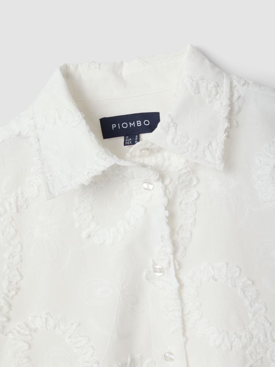 White pure cotton shirt with floral embroidery, regular fit_5