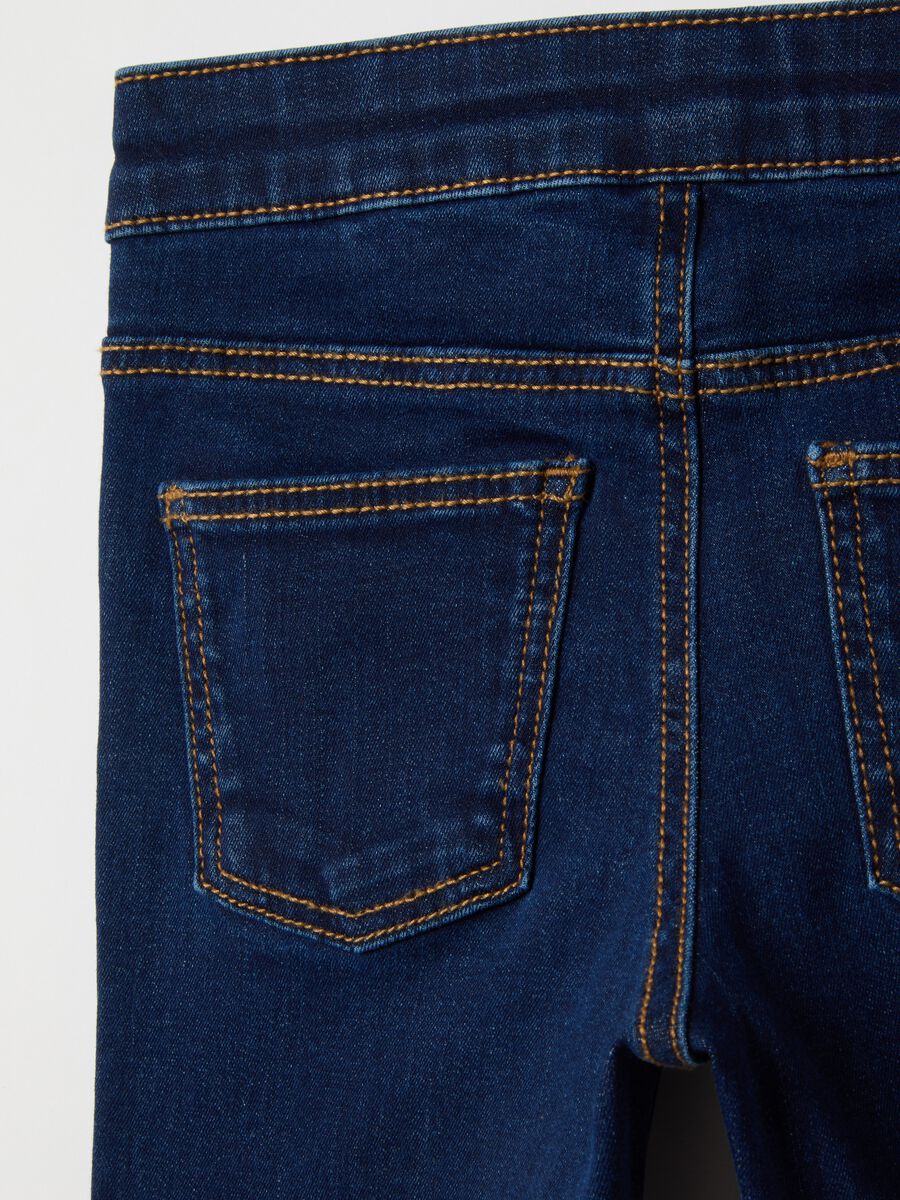 Blue regular fit cotton blend flare jeans for girls_3