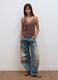 Brown stretch viscose tank top with lace and V-neckline_1