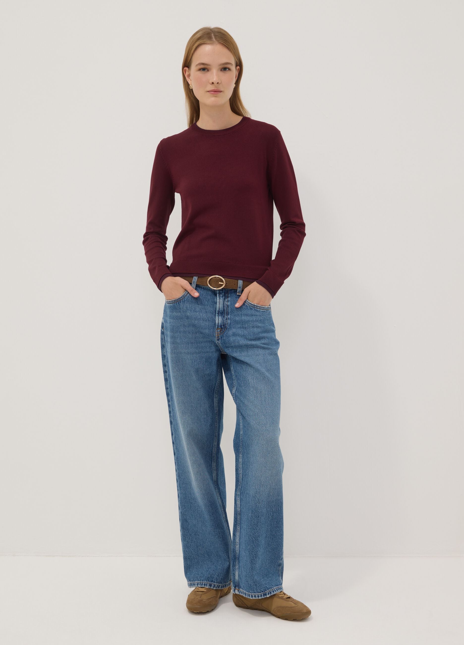 Red long-sleeve viscose-blend top