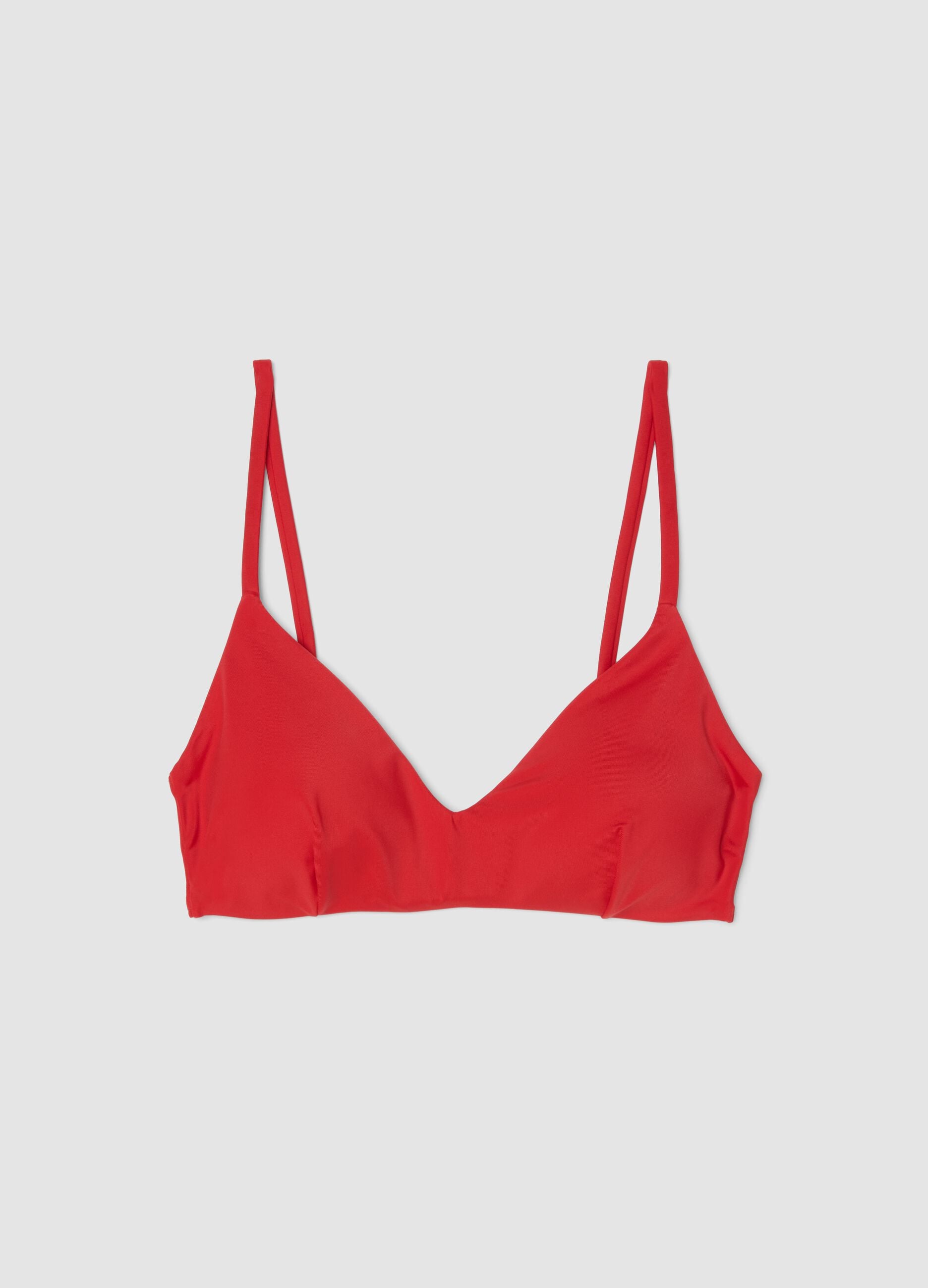 Red triangle bikini top in stretch fabric