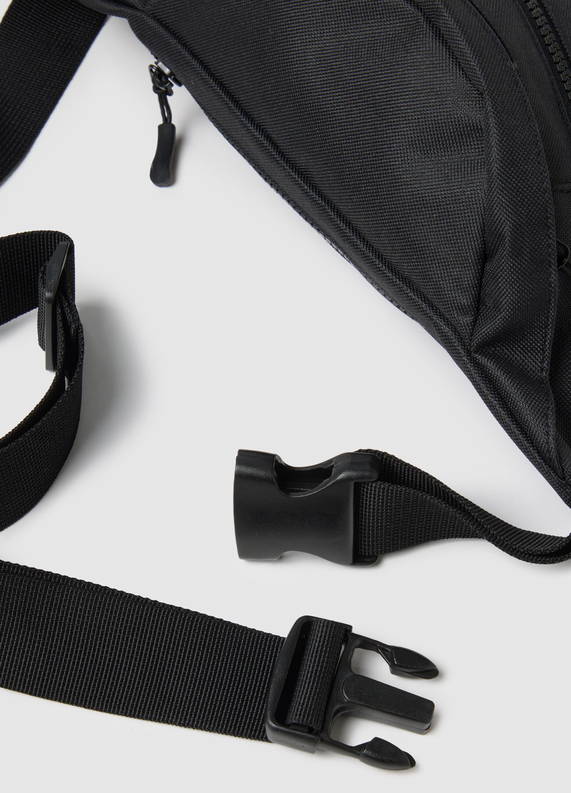 Black waist bag with adjustable closure
