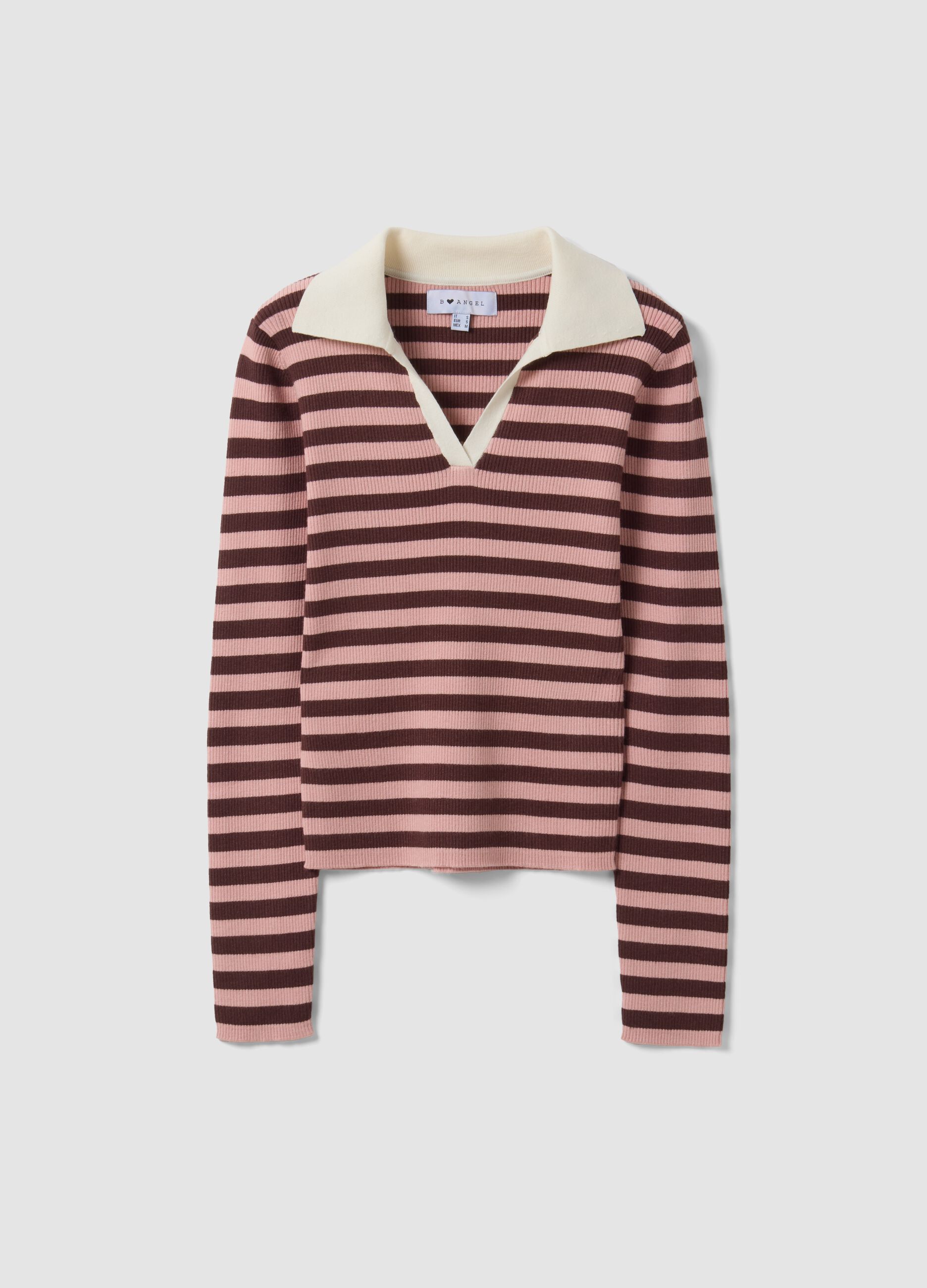Multicolour striped viscose-blend fitted polo-collar jumper