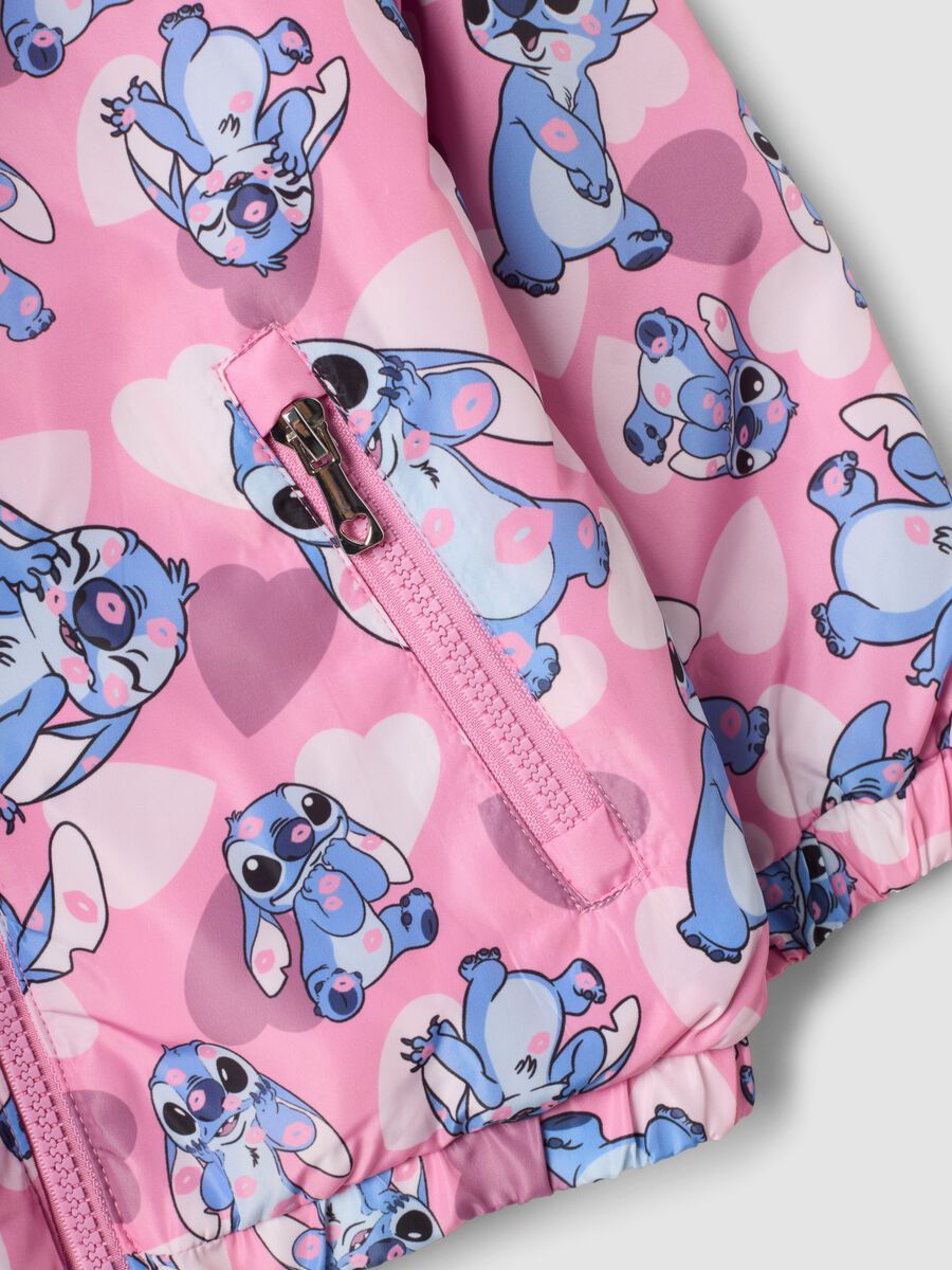 Pink padded rain jacket with hood, zip and Lilo & Stitch print_2