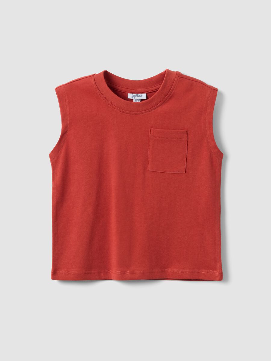 Canotta in puro cotone rosso da bimbo regular fit con tasca_0
