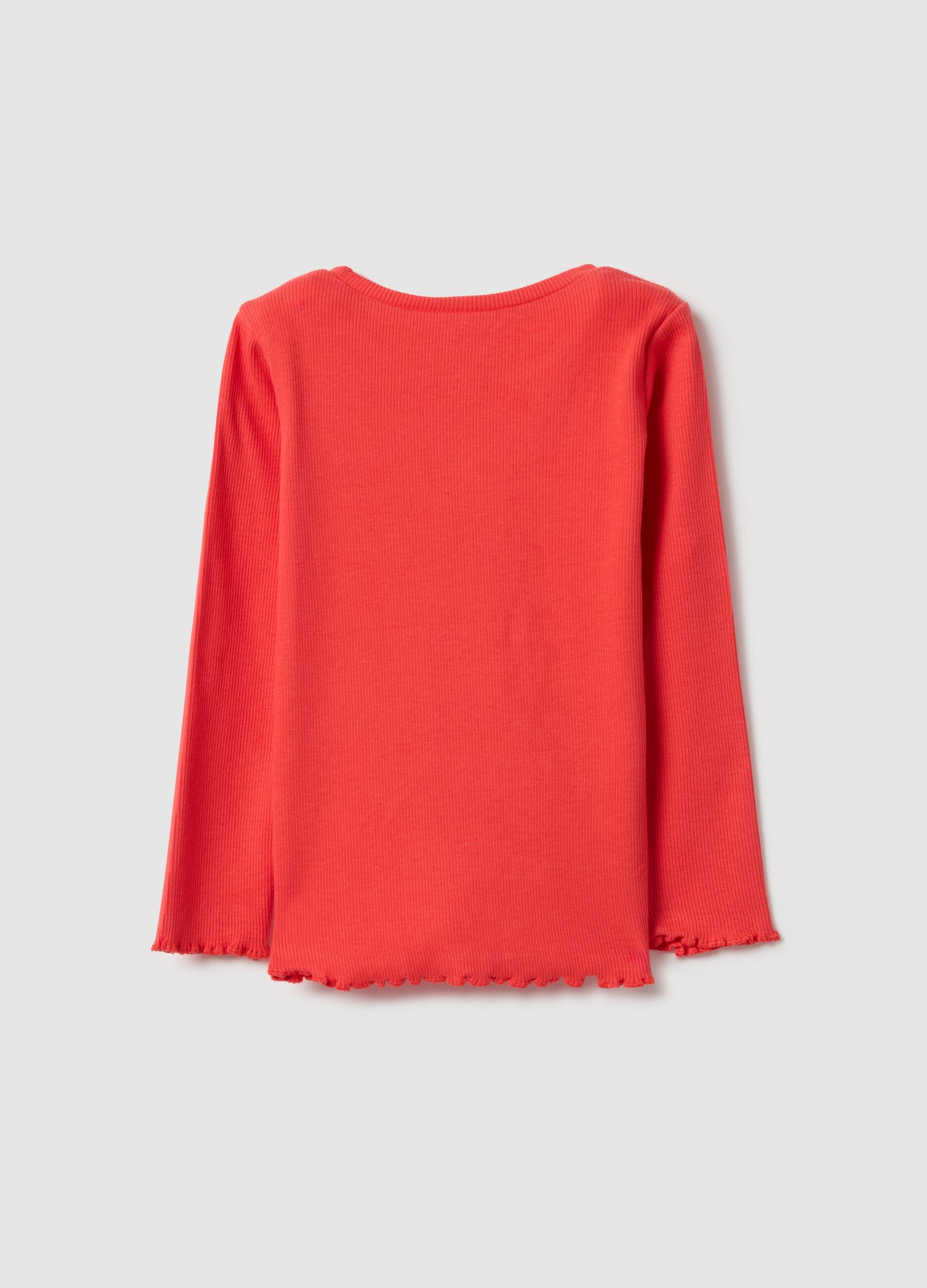 Regular fit red long sleeve cotton blend girl's T-shirt