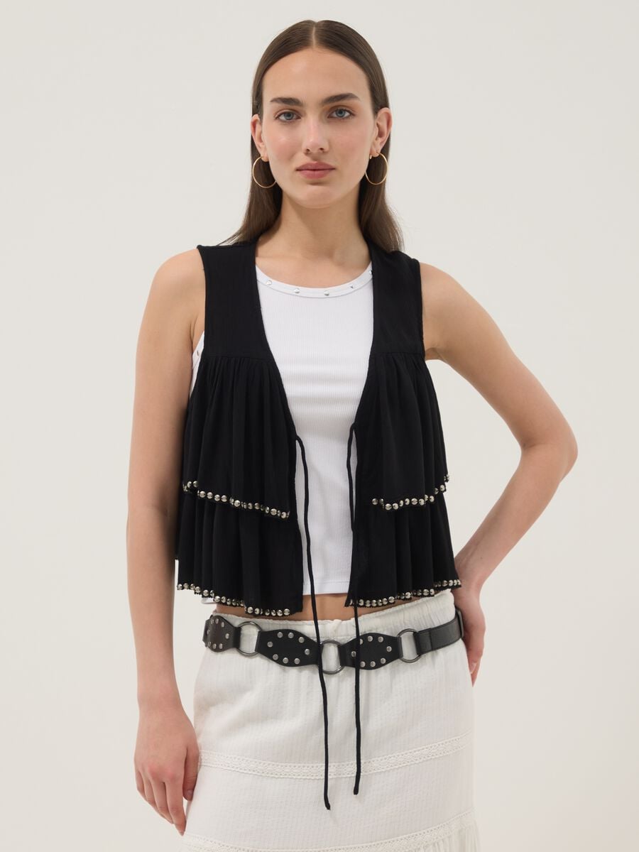 Black pure viscose gilet with ruffles_1