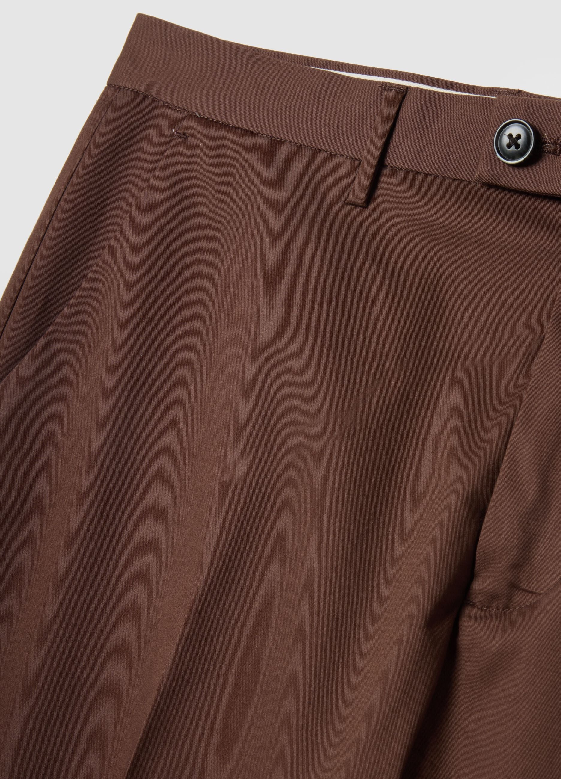 Brown regular fit stretch cotton trousers
