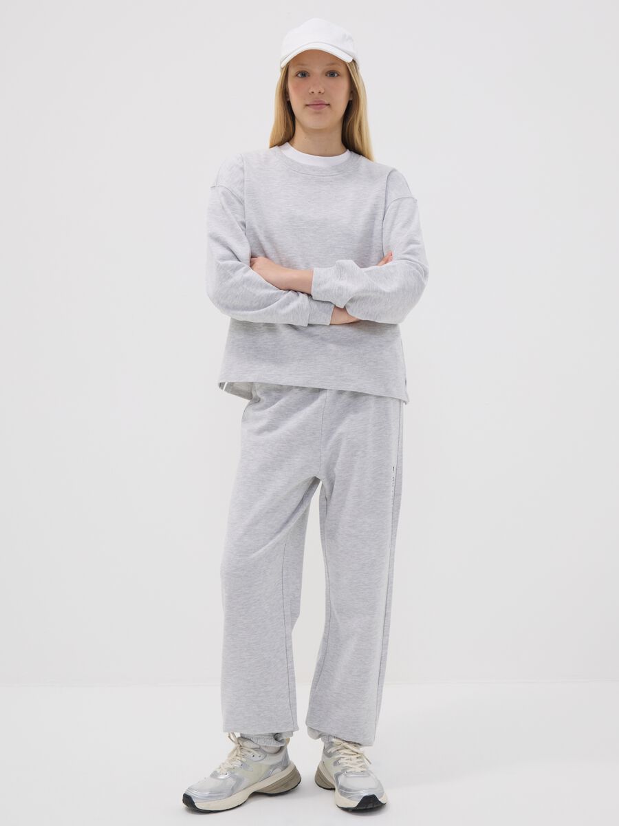 Girls&rsquo; grey organic cotton-blend joggers with print_0