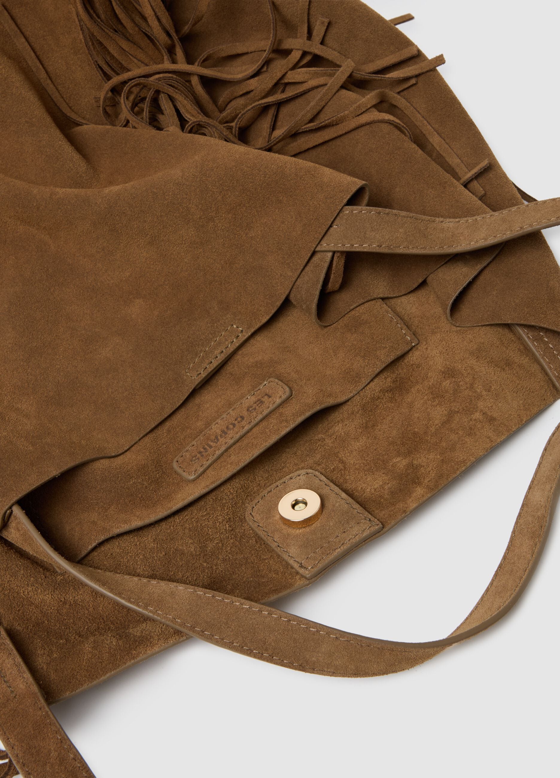 Brown Genuine Leather Shopper Bag with Fringes