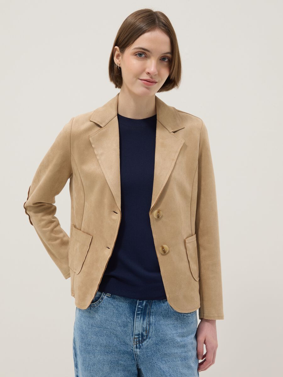 Beige Lightweight Regular Fit Jacket with Pockets_0