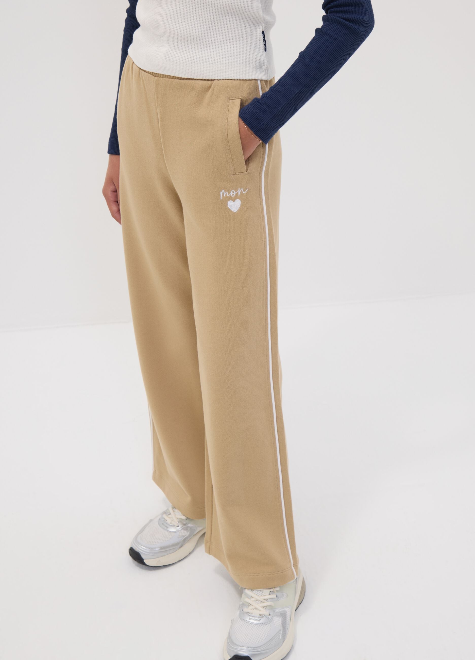 Girls&rsquo; beige wide-leg pure cotton trousers
