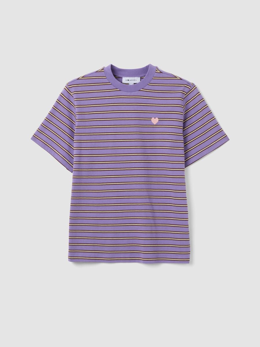 Purple relaxed-fit striped pure cotton T-shirt with embroidered heart_4