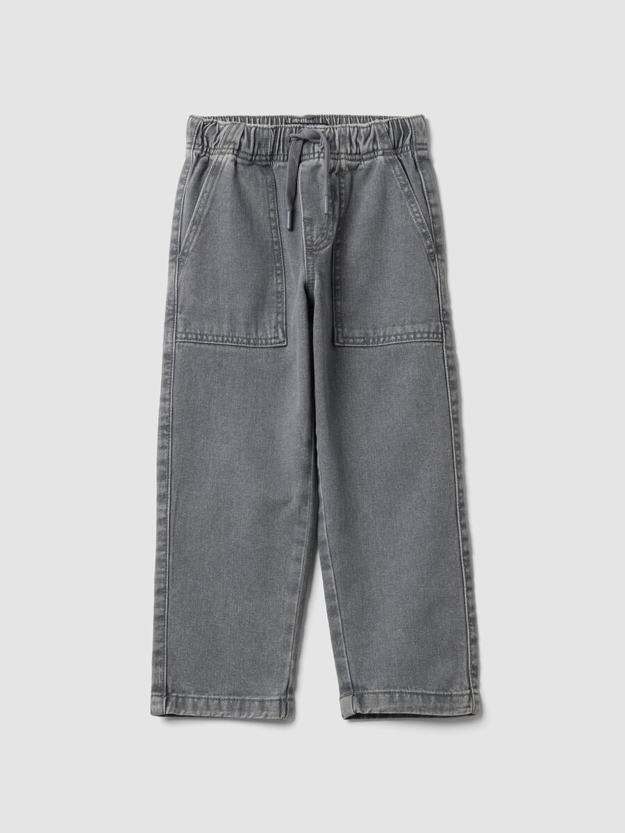 Grey pure cotton jogger jeans with elasticated waist, relaxed fit for boys_0