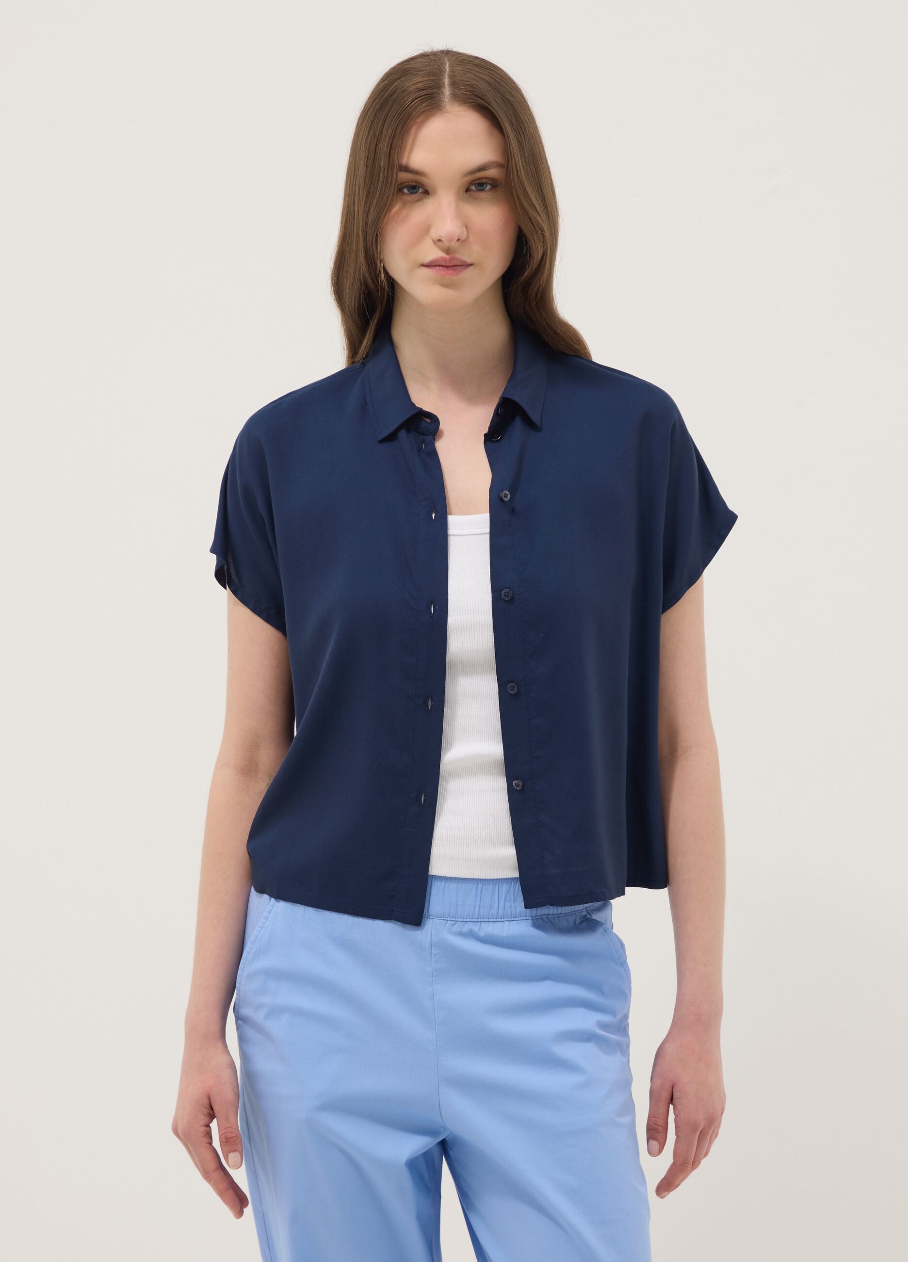 Blue pure viscose regular-fit shirt