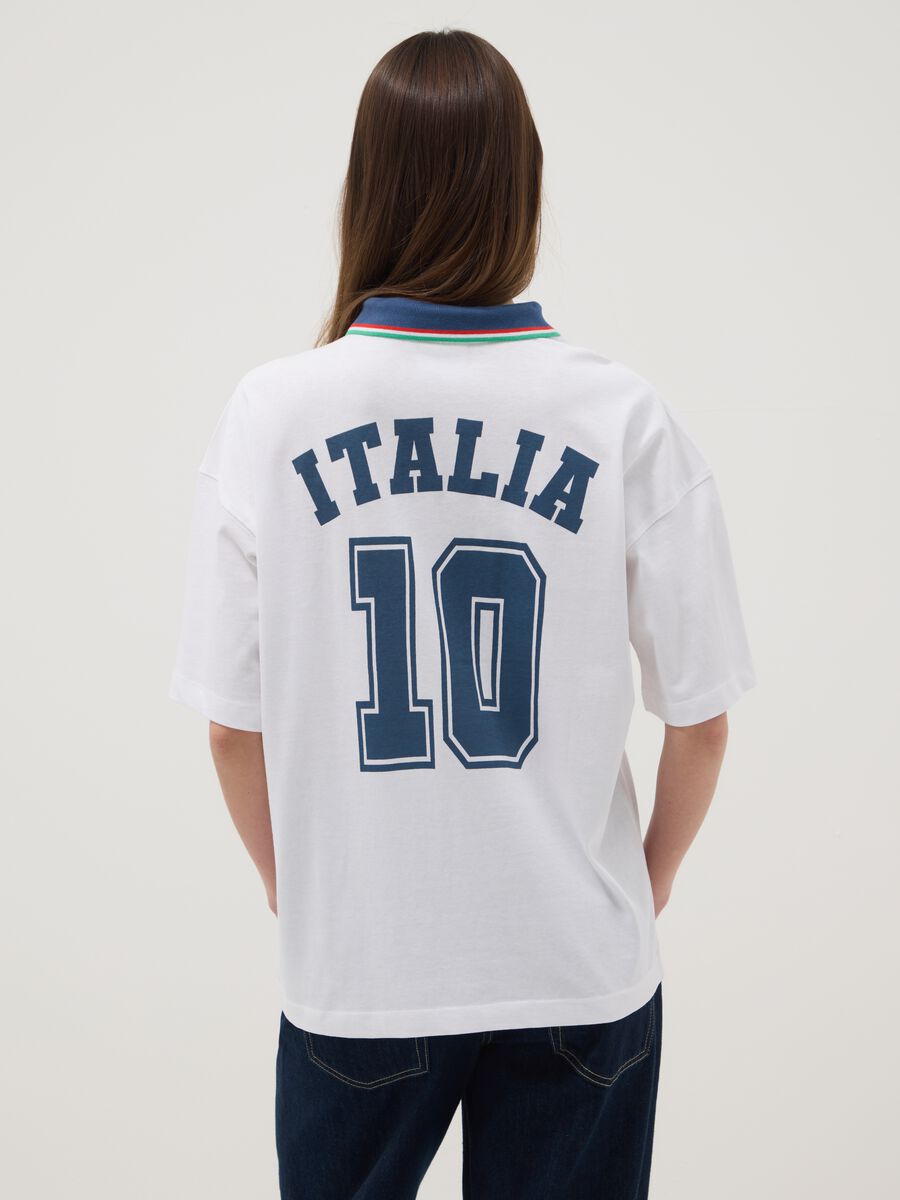 T-shirt in puro cotone bianca regular fit con dettagli Italia_3