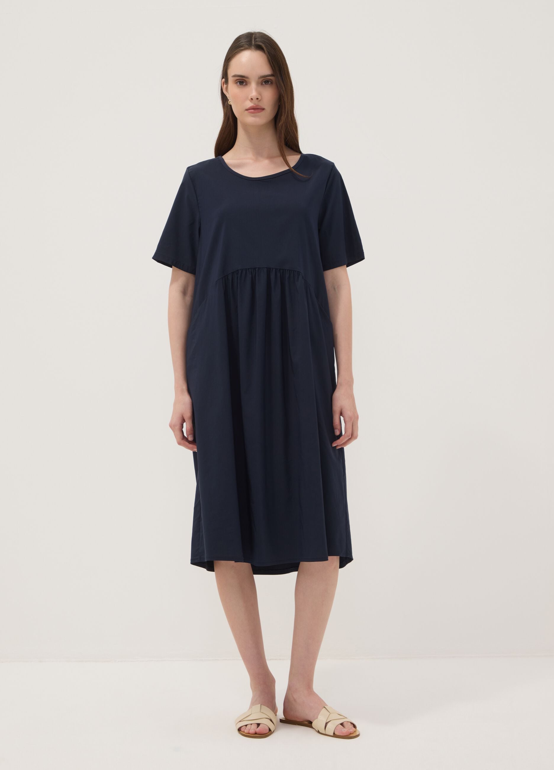 Blue midi dress in stretch viscose, regular fit